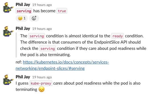 A screenshot from Slack after several hours troubleshooting